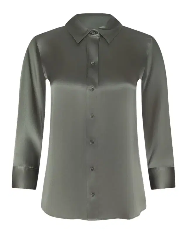 L'Agence Dani Silk Satin 3/4-Sleeve Button-Down Blouse