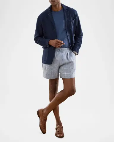 Ralph Lauren Purple Label Men's Hand-Tailored Windowpane Linen Shorts | Thumbnail 2