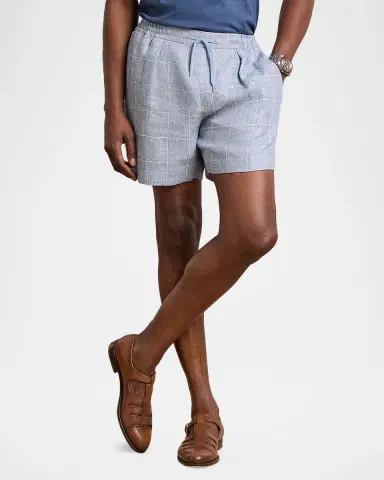 Ralph Lauren Purple Label Men's Hand-Tailored Windowpane Linen Shorts | Thumbnail 4