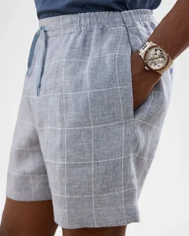 Ralph Lauren Purple Label Men's Hand-Tailored Windowpane Linen Shorts | Thumbnail 5