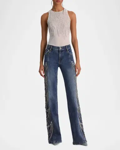 Alice + Olivia Roxie Low-Rise Embellished Jeans | Thumbnail 2 Alice + Olivia Roxie Low-Rise Embellished Jeans | Thumbnail 2