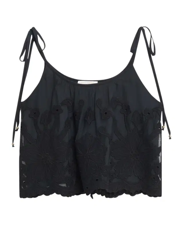 Elsie Embroidered Shoulder-Tie Top