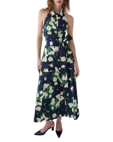 Carolina Herrera Floral Cotton Button-Front Halter Midi Dress | Thumbnail 1
