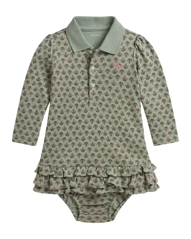 Girl 's Ruffled Floral Cotton Polo Dress & Bloomers Set, Size 3M-24M