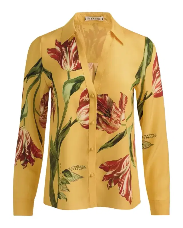 ALICE + OLIVIA Eloise Button-Front Blouse