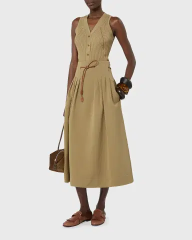 Max Mara Pleated Drawstring Cotton Ottoman Midi Skirt | Thumbnail 2 Max Mara Pleated Drawstring Cotton Ottoman Midi Skirt | Thumbnail 2