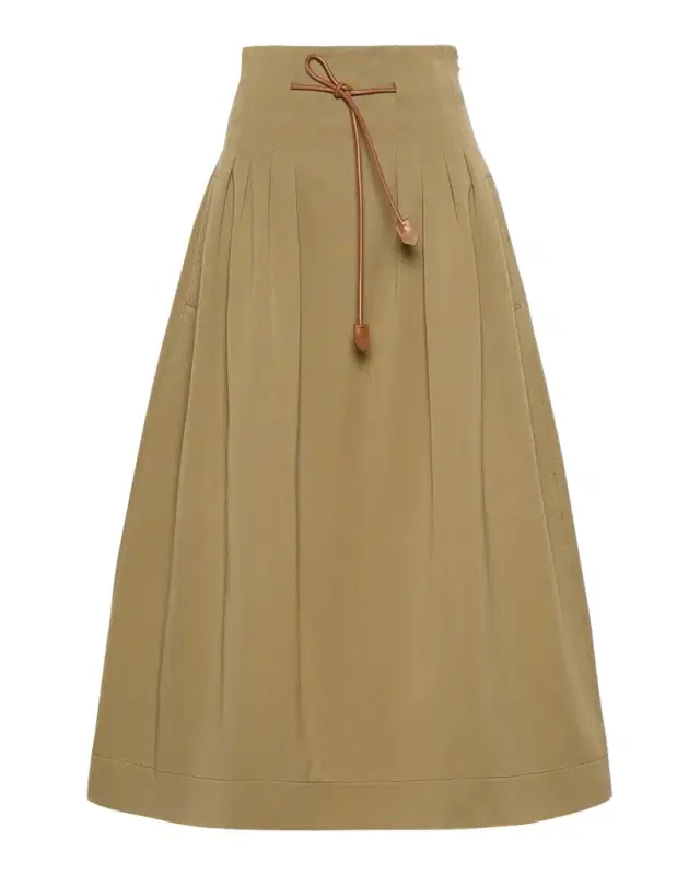 Max Mara Pleated Drawstring Cotton Ottoman Midi Skirt