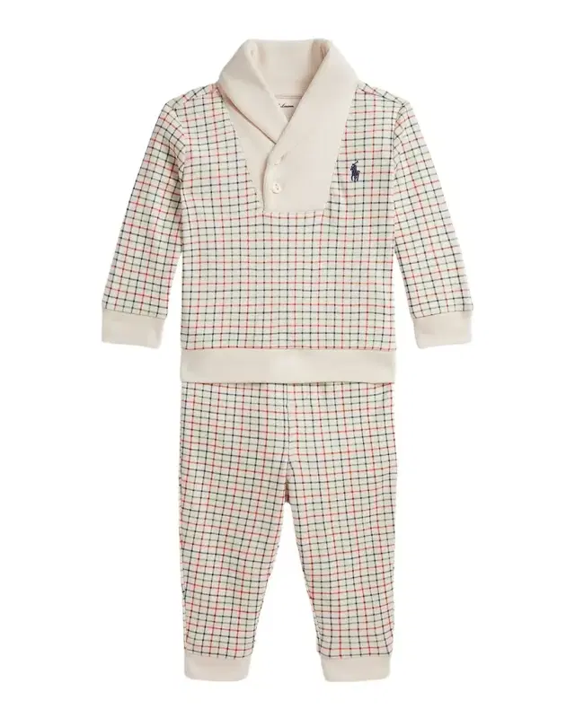 Boy 's Tattersall Cotton Sweater & Pants Set, Size 3M-24M