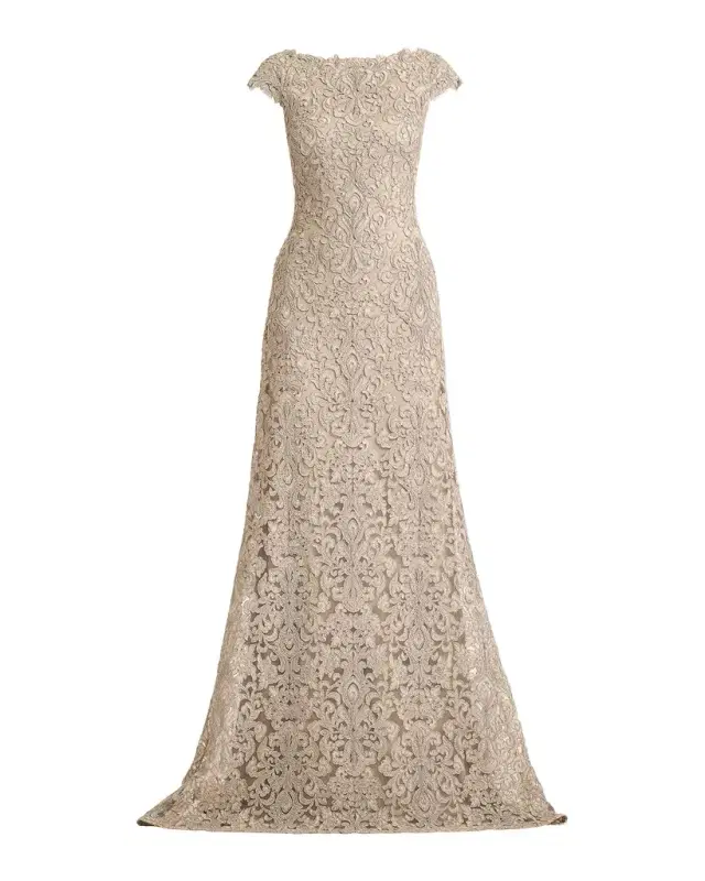 Hoyt Embroidered Cap-Sleeve Gown