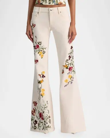 Alice + Olivia Emryn Floral Ultra Low-Rise Flare Jeans | Thumbnail 4 Alice + Olivia Emryn Floral Ultra Low-Rise Flare Jeans | Thumbnail 4