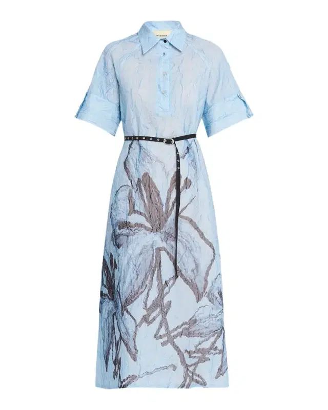 LOVEBIRDS Serenza Crinkled Floral-Print Silk Midi Shirtdress