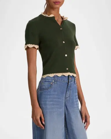 Alice + Olivia Ciara Crochet-Trim Ribbed Cardigan | Thumbnail 6 Alice + Olivia Ciara Crochet-Trim Ribbed Cardigan | Thumbnail 6