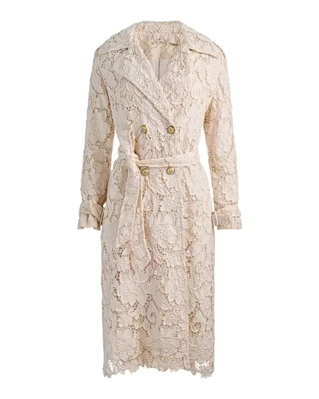 ALICE + OLIVIA Keith Eyelet Midi Trench Coat
