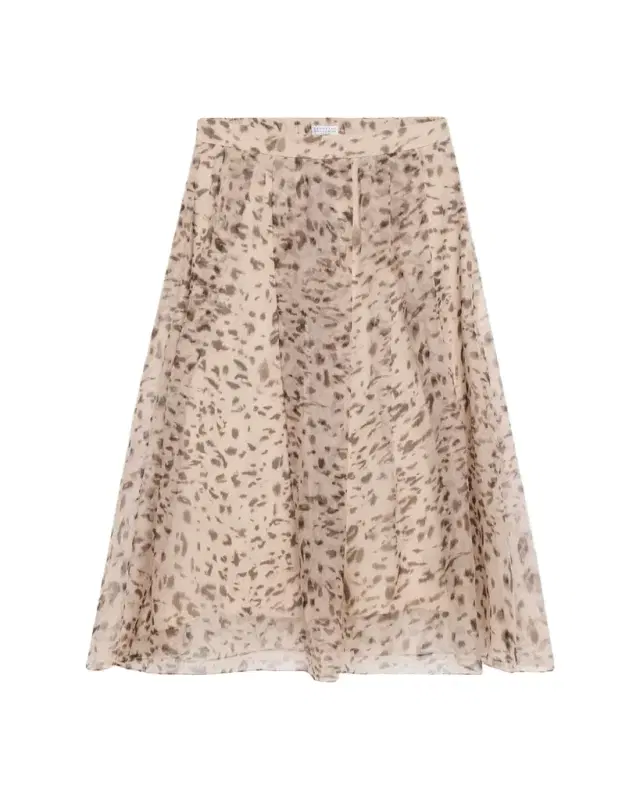 Brunello Cucinelli Printed Silk A-Line Midi Skirt