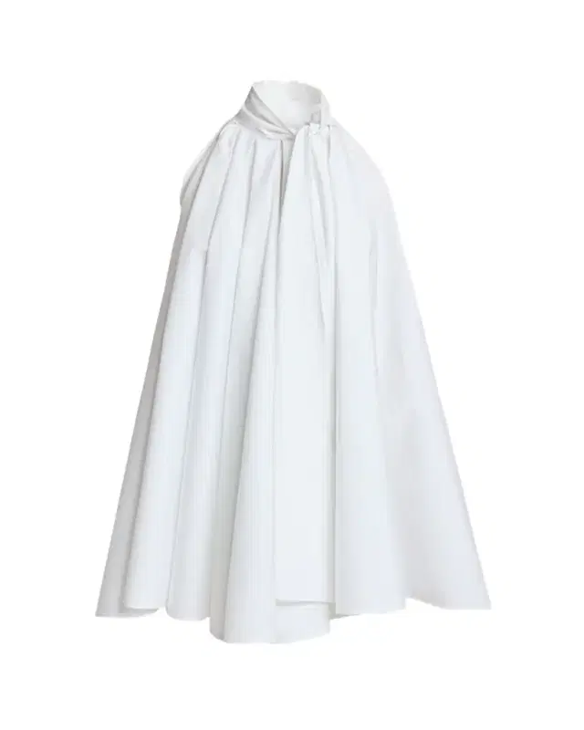 Sleeveless Bow-Neck Pleated Poplin Mini Dress