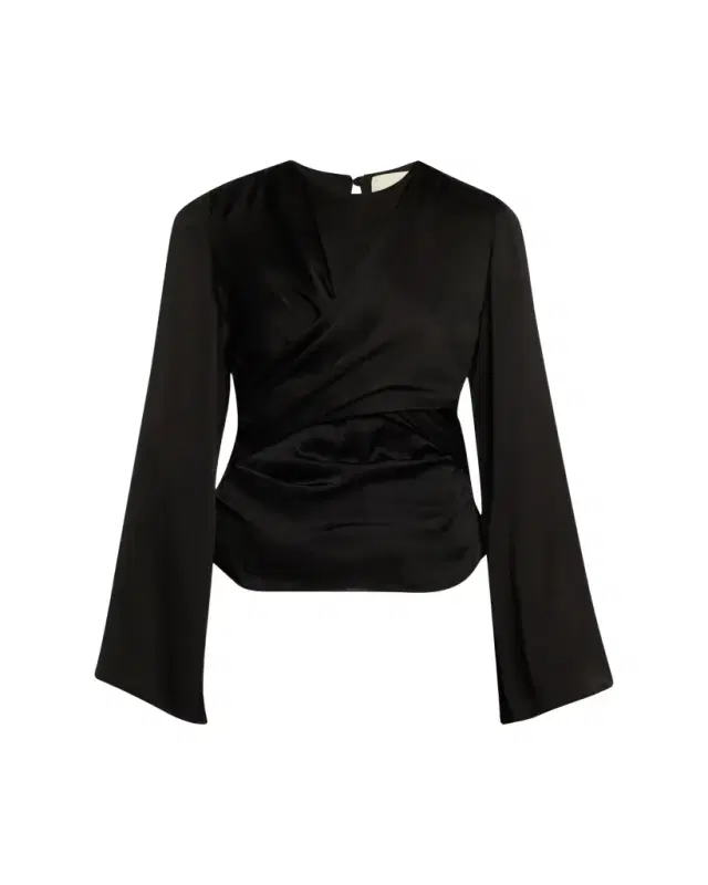 Isabel Marant Neame Draped Satin Flare-Sleeve Top