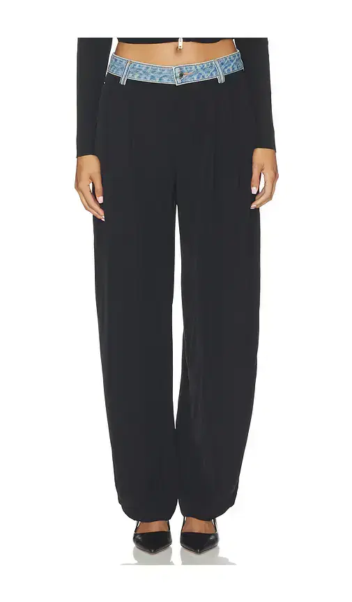 Mid Rise Pant With Denim Waistband