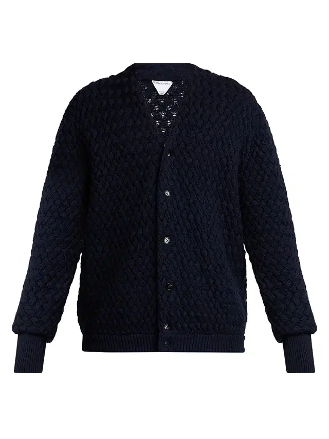 Bottega Veneta Men's Intrecciato Wool Cardigan - Midnight Blue