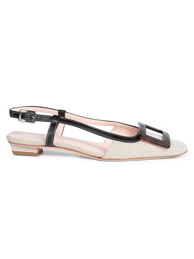 Roger Vivier Women's 25MM Cotton-Leather Slingback Pumps - Black Natural