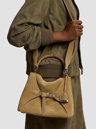 Ralph Lauren Collection Women's Suede Wood Top Handle Bag | Thumbnail 2