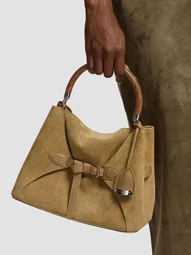 Ralph Lauren Collection Women's Suede Wood Top Handle Bag | Thumbnail 3