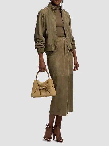 Ralph Lauren Collection Women's Suede Wood Top Handle Bag | Thumbnail 4