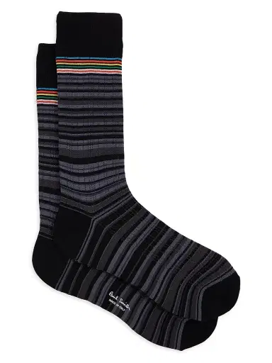 Paul Smith Men's 2-Pack Maury Signature Shadow Stripe Socks - Navy Black | Thumbnail 4 Paul Smith Men's 2-Pack Maury Signature Shadow Stripe Socks - Navy Black | Thumbnail 4