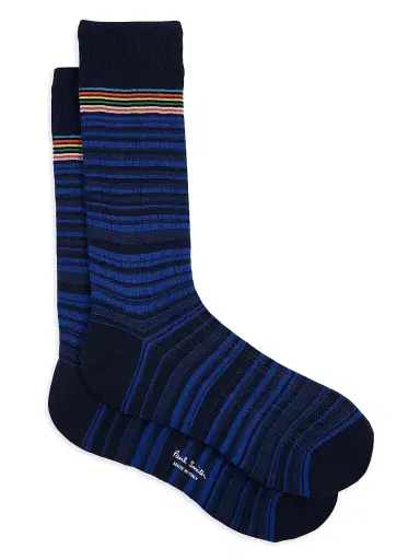 Paul Smith Men's 2-Pack Maury Signature Shadow Stripe Socks - Navy Black | Thumbnail 1 Paul Smith Men's 2-Pack Maury Signature Shadow Stripe Socks - Navy Black | Thumbnail 1