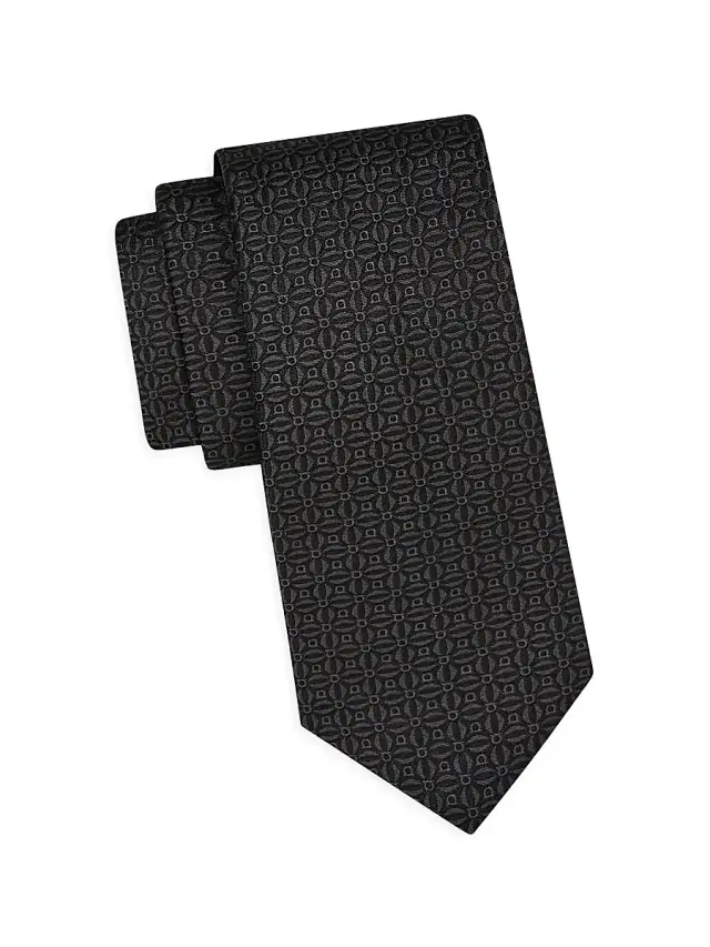 FERRAGAMO Men's Garbo Gancini Jacquard Silk Tie - Nero