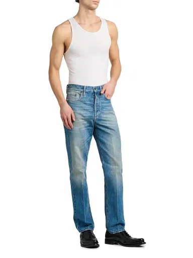 Versace Men's Straight-Leg Stone-Washed Jeans - Medium Blue | Thumbnail 2