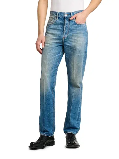 Versace Men's Straight-Leg Stone-Washed Jeans - Medium Blue | Thumbnail 3