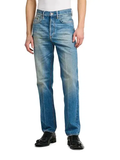 Versace Men's Straight-Leg Stone-Washed Jeans - Medium Blue | Thumbnail 4