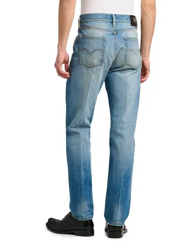 Versace Men's Straight-Leg Stone-Washed Jeans - Medium Blue | Thumbnail 5