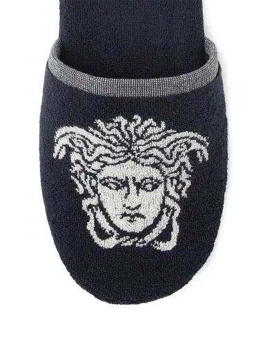Versace Men's Jacquard Medusa Terry Cotton Bath Slippers - Blue White - Size XL | Thumbnail 3