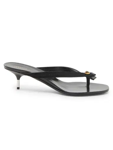 Versace Women's 50MM Medusa Leather Sandals - Black Gold | Thumbnail 1
