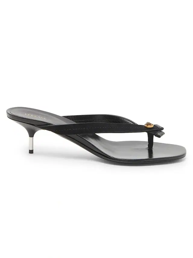 Versace Women's 50MM Medusa Leather Sandals - Black Gold