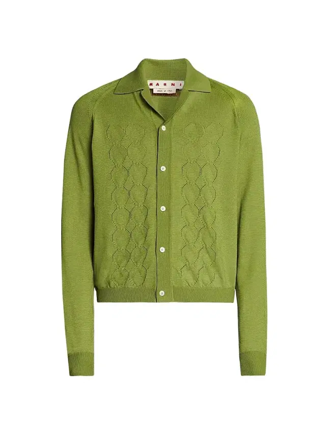 Marni Men's Relaxed-Fit Pointelle-Knit Cardigan - Kiwi