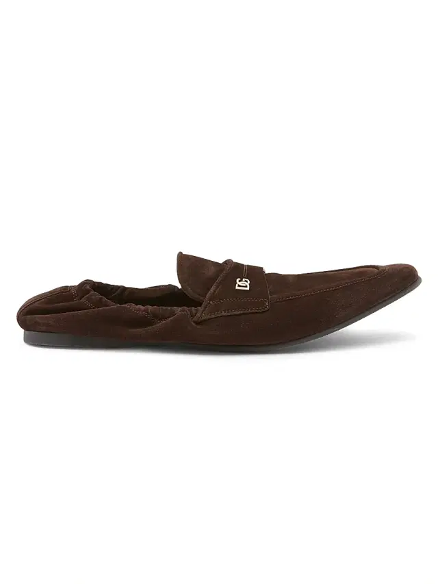 Dolce & Gabbana Men's Logo-Detail Velvet-Finish Suede Loafers - Cacao