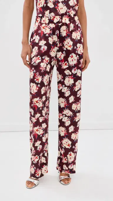 rabanne Silk Pants Flowers Trims Purple/Yel | Thumbnail 2