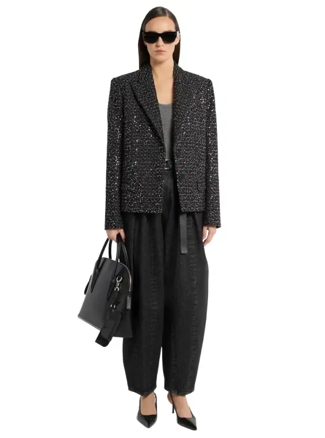 Michael Kors Collection Sequined Denim Tweed Cropped Blazer