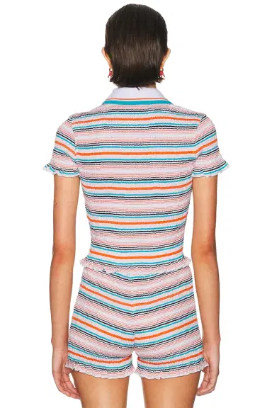 Casablanca Stripe Shirred Polo Top | Thumbnail 3 Casablanca Stripe Shirred Polo Top | Thumbnail 3
