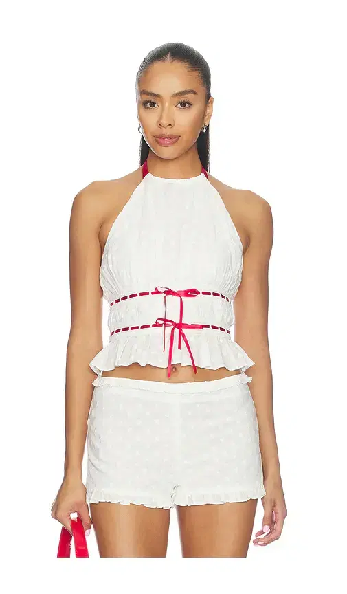 MAJORELLE Alessia Embroidered Halter Top