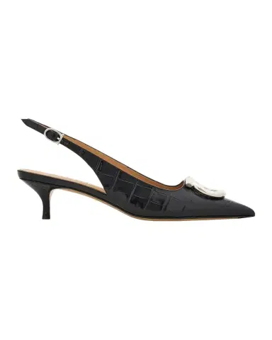 Ferragamo 40mm Sara Croc-Embossed Leather Slingback Pumps | Thumbnail 1