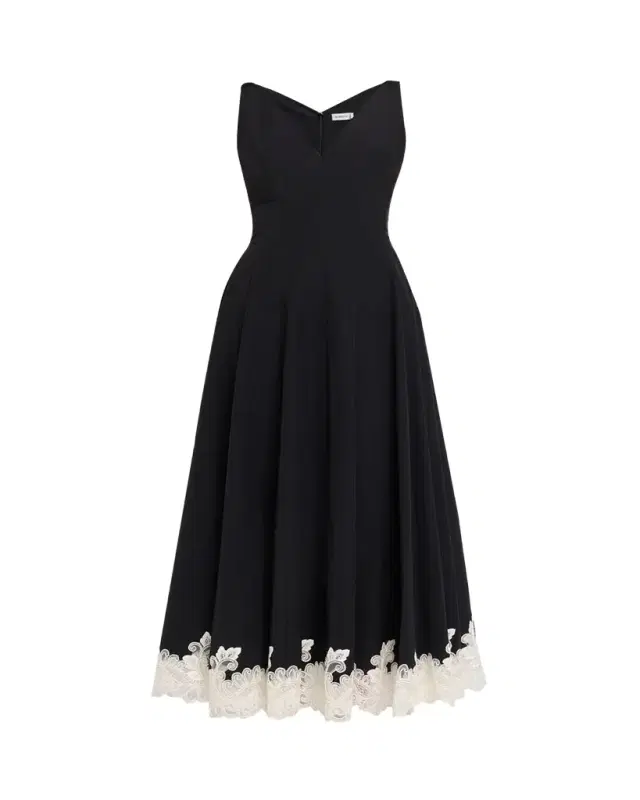 SIMKHAI Mira Cotton Faille Lace Midi Dress