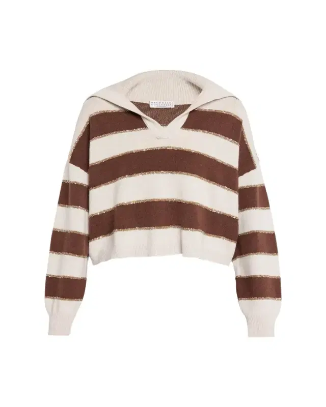 Brunello Cucinelli Paillette Striped Cashmere Sailor Sweater