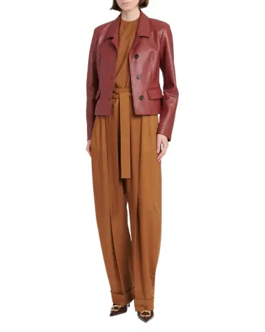 Ferragamo Cervo Single-Breasted Leather Jacket | Thumbnail 1 Ferragamo Cervo Single-Breasted Leather Jacket | Thumbnail 1