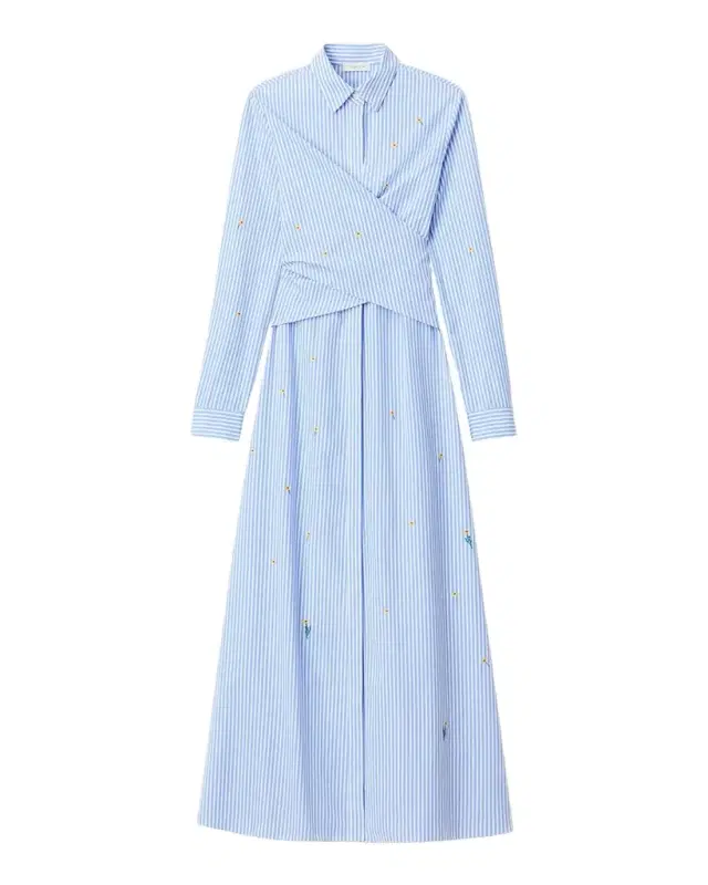 Lafayette 148 New York Striped Floral-Embroidered Maxi Shirtdress