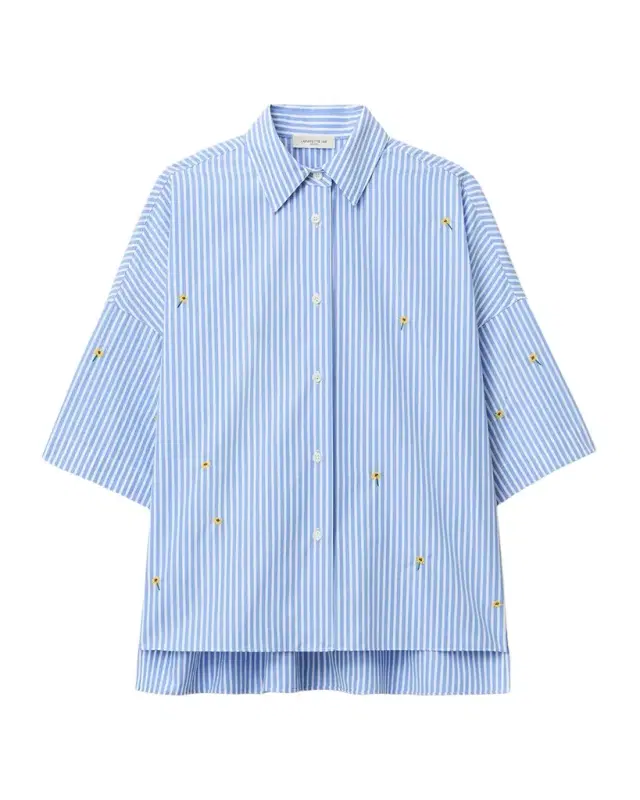 Lafayette 148 New York Striped Floral-Embroidered Cotton Shirt