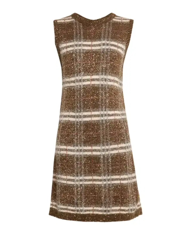 Brunello Cucinelli Shimmering Check Knit Sleeveless Dress