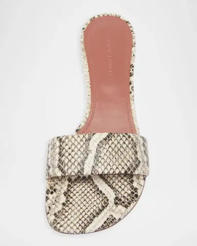 Amina Muaddi 45mm Andreea Snake-Printed Leather Slide Sandals | Thumbnail 3